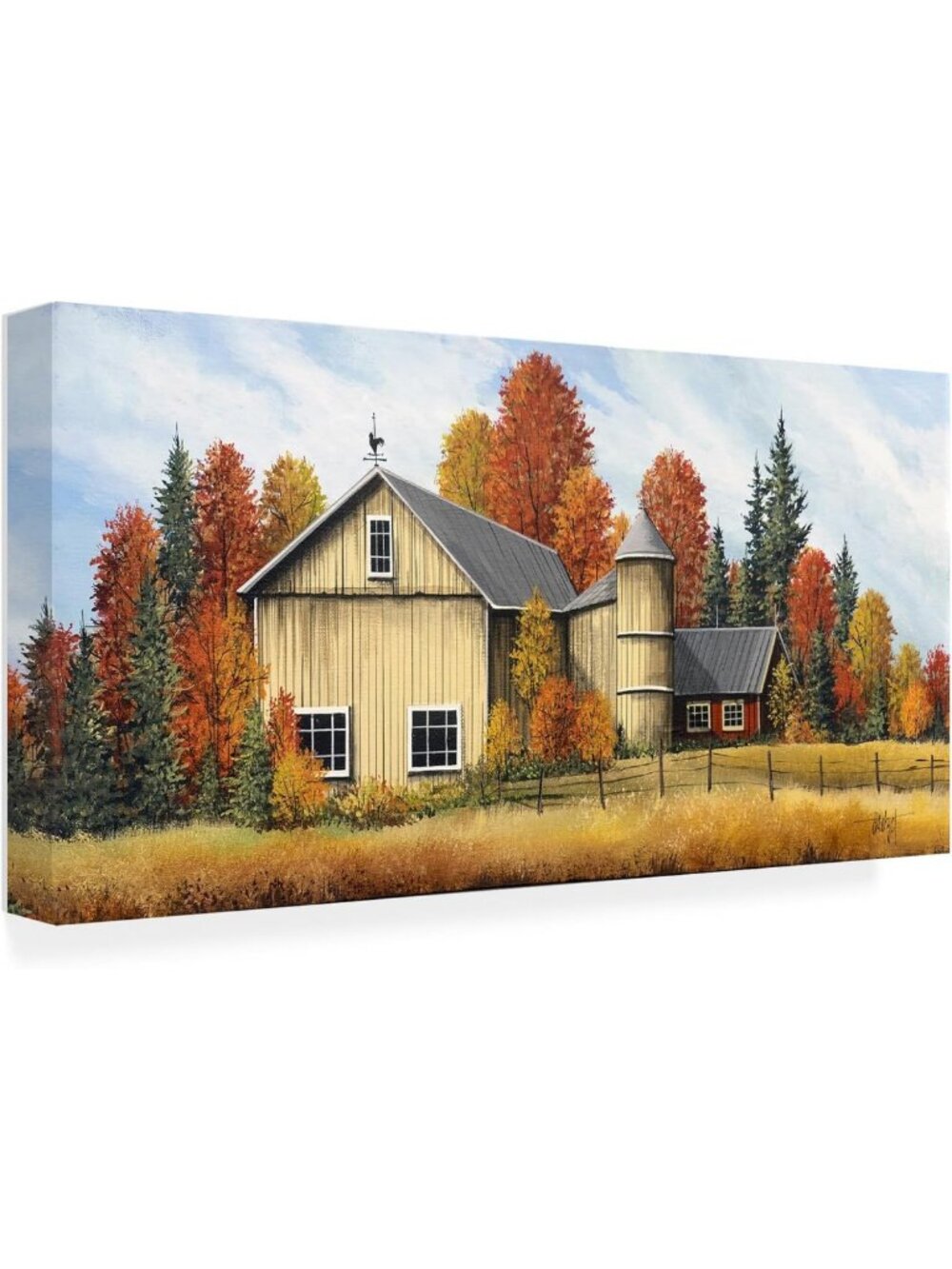 Stunning Wrapped Canvas Wall Art - 'Yellow Barn Fall' for Living Room, Bedroom
